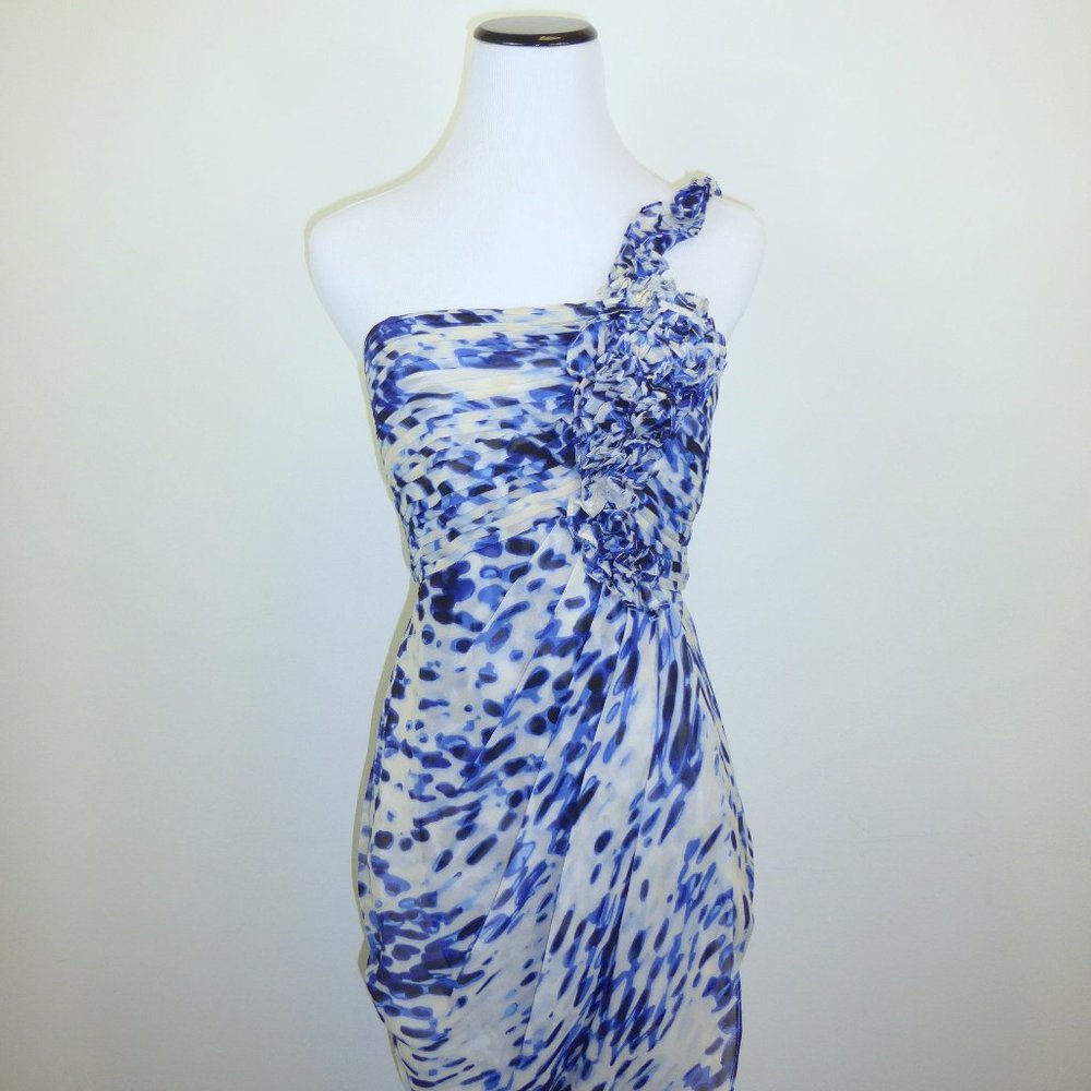 BCBG MAX AZRIA blue leopard print SILK one shoulder mini party DRESS 4